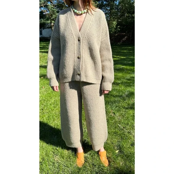 Lauren Manoogian Waffle Cardigan Sweater & Pant Sz 3 Large Set Alpaca Willow